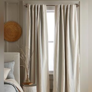 NWT QUINCE Coastal Stripe Linen Room Darkening Curtain - 2 -48” 96”-Light Blue